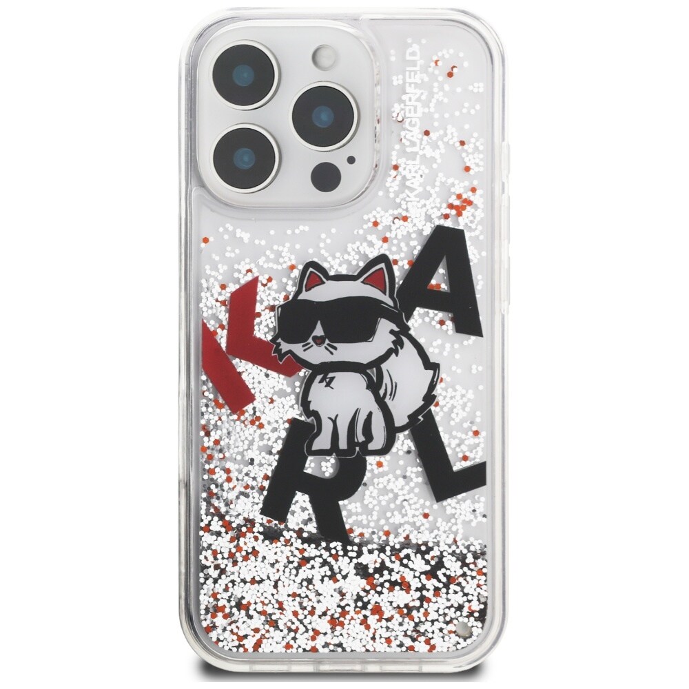 Karl Lagerfeld Liquid Glitter Choupette Logo-etui til iPhone 16 Pro Max – gennemsigtigt