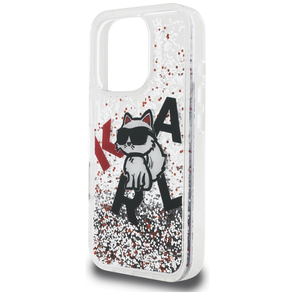 Karl Lagerfeld Liquid Glitter Choupette Logo-etui til iPhone 16 Pro Max – gennemsigtigt