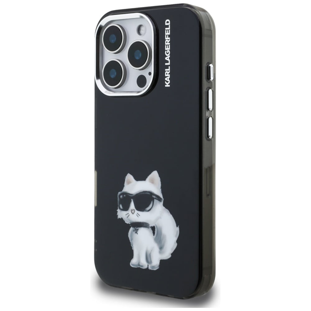 Karl Lagerfeld IML Aquarelle Choupette & Logo iPhone 16 Pro-etui – Sort