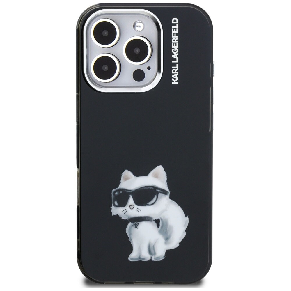 Karl Lagerfeld IML Aquarelle Choupette & Logo iPhone 16 Pro-etui – Sort