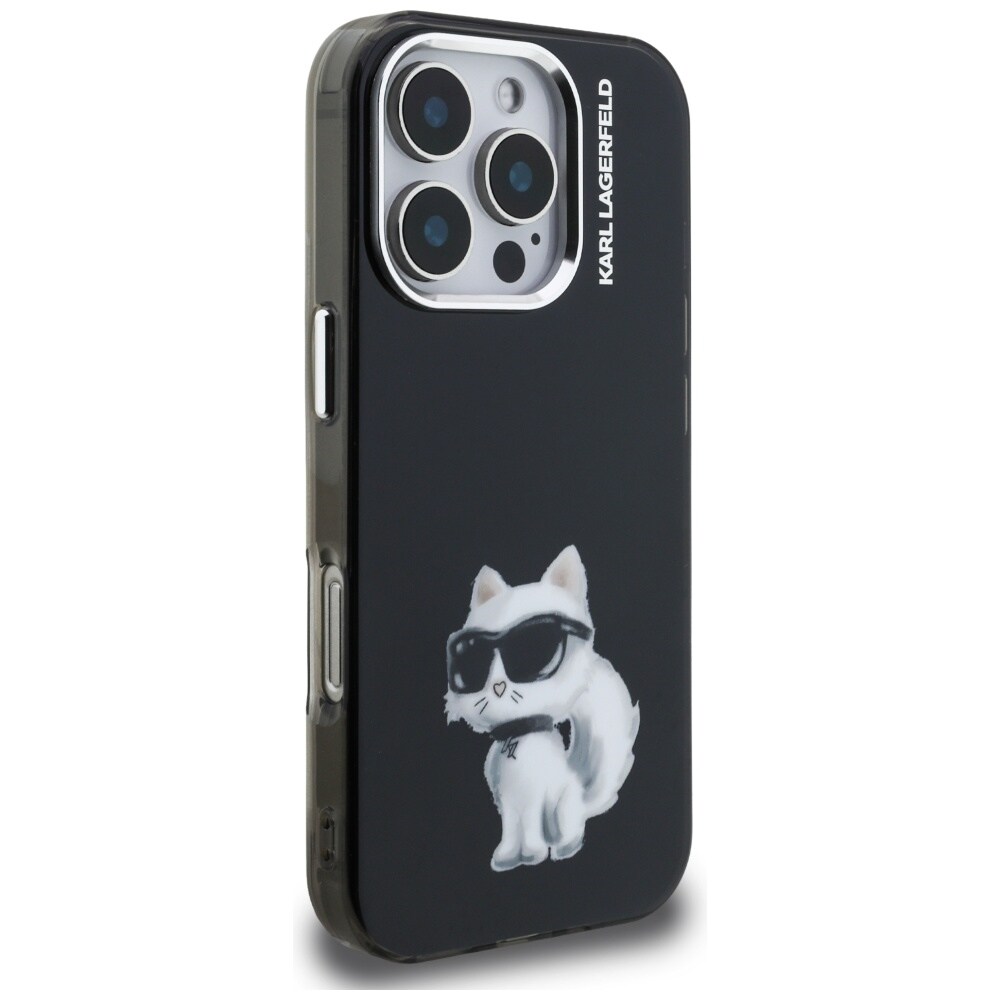 Karl Lagerfeld IML Aquarelle Choupette & Logo iPhone 16 Pro-etui – Sort