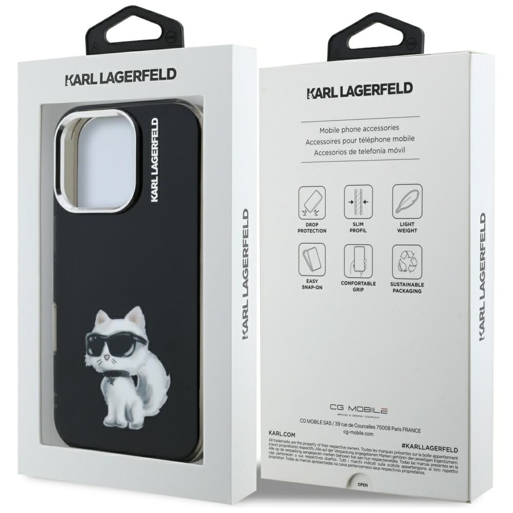Karl Lagerfeld IML Aquarelle Choupette & Logo iPhone 16 Pro-etui – Sort