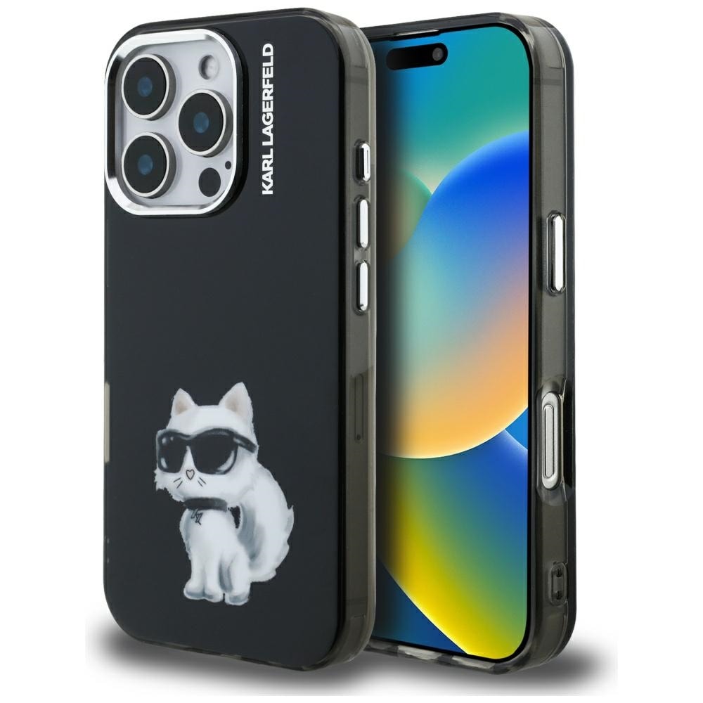 Karl Lagerfeld IML Aquarelle Choupette & Logo-fodral för iPhone 16 Pro Max – Svart
