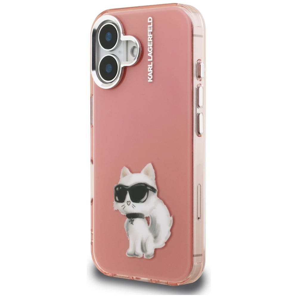 Karl Lagerfeld IML Aquarelle Choupette & Logo iPhone 16-etui – lyserød