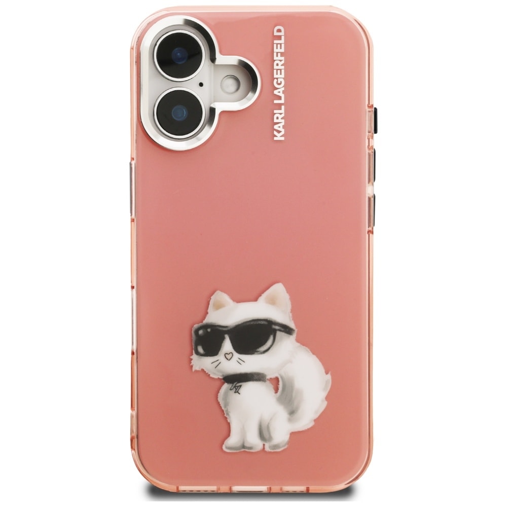Karl Lagerfeld IML Aquarelle Choupette & Logo iPhone 16-etui – lyserød