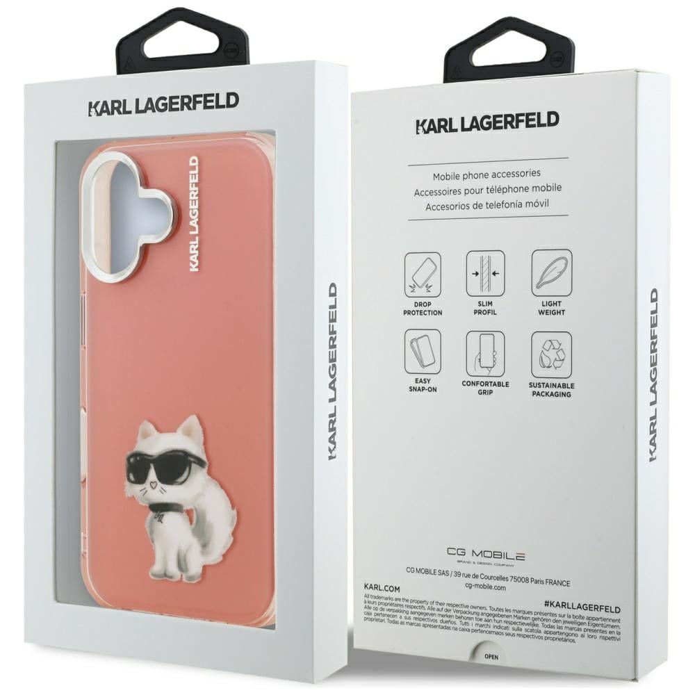Karl Lagerfeld IML Aquarelle Choupette & Logo iPhone 16-etui – lyserød