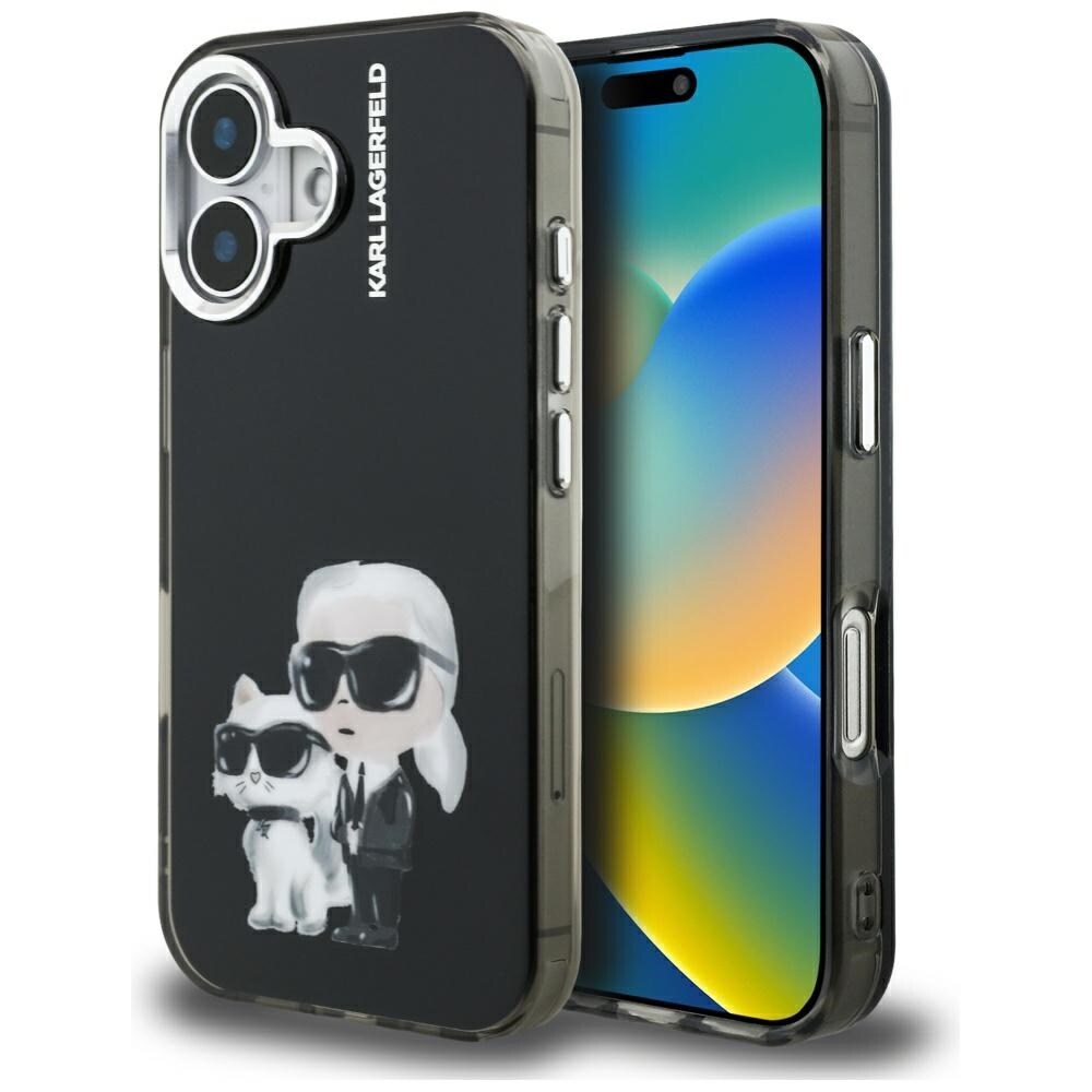 Karl Lagerfeld IML Aquarelle Karl & Choupette & Logo iPhone 16-fodral – Svart