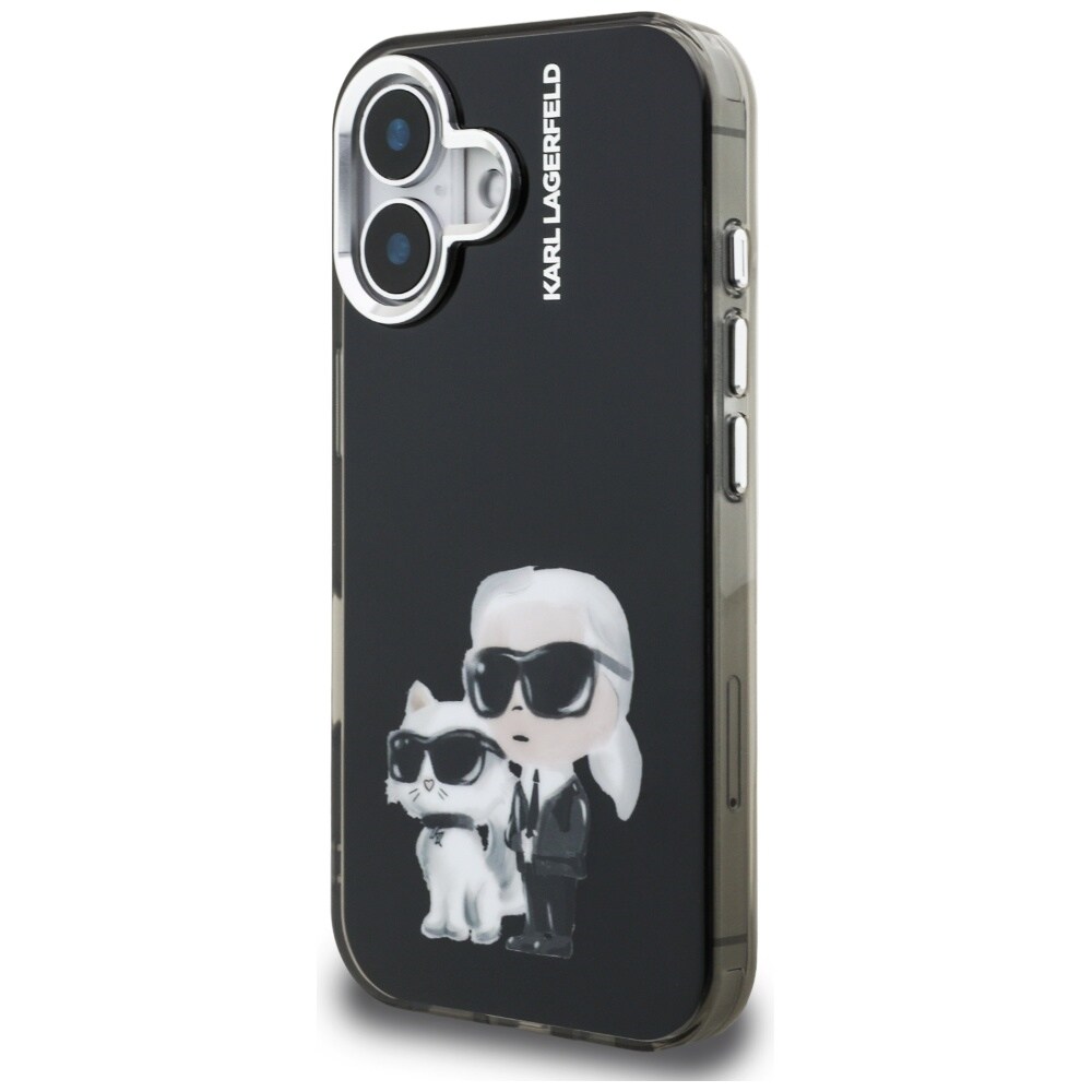Karl Lagerfeld IML Aquarelle Karl & Choupette & Logo iPhone 16-etui – sort