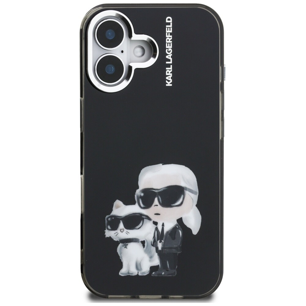 Karl Lagerfeld IML Aquarelle Karl & Choupette & Logo iPhone 16-etui – sort