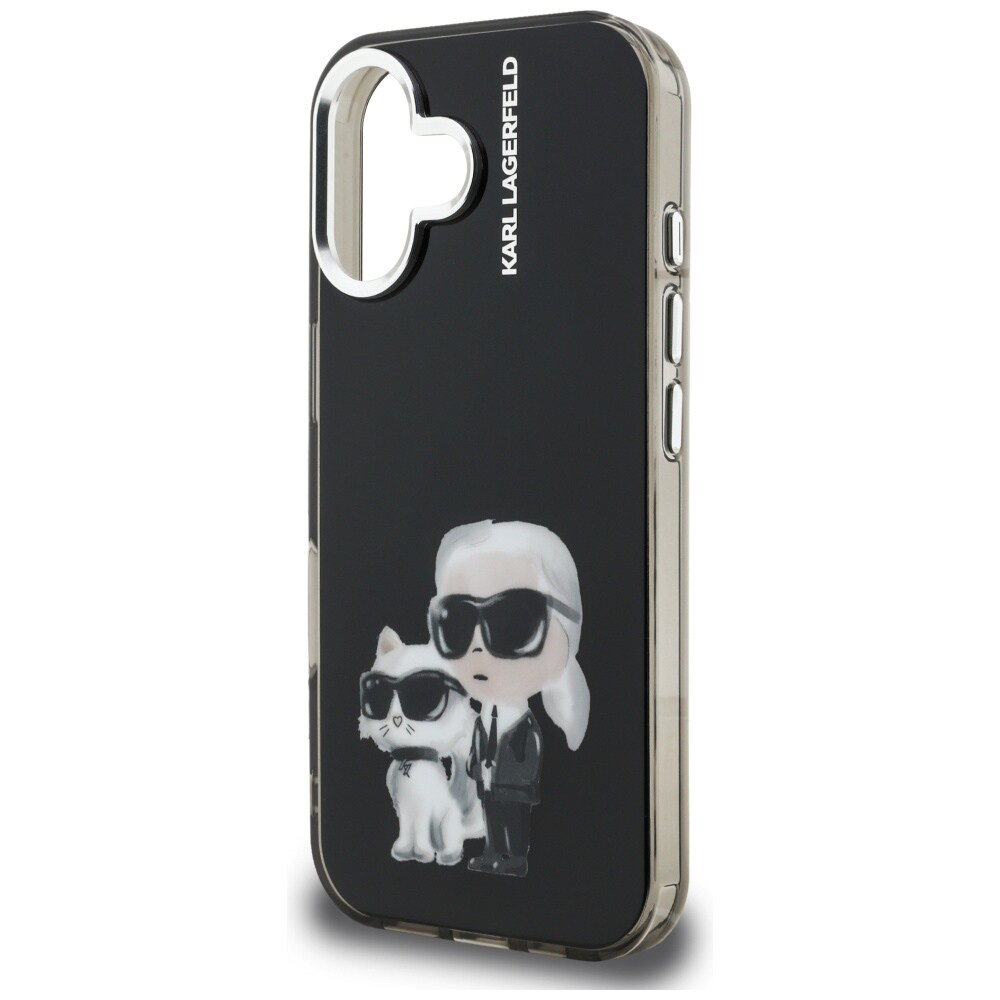 Karl Lagerfeld IML Aquarelle Karl & Choupette & Logo iPhone 16-etui – sort