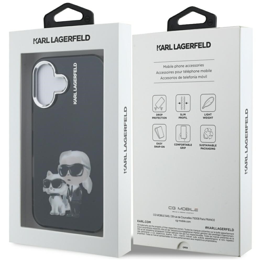Karl Lagerfeld IML Aquarelle Karl & Choupette & Logo iPhone 16-etui – sort