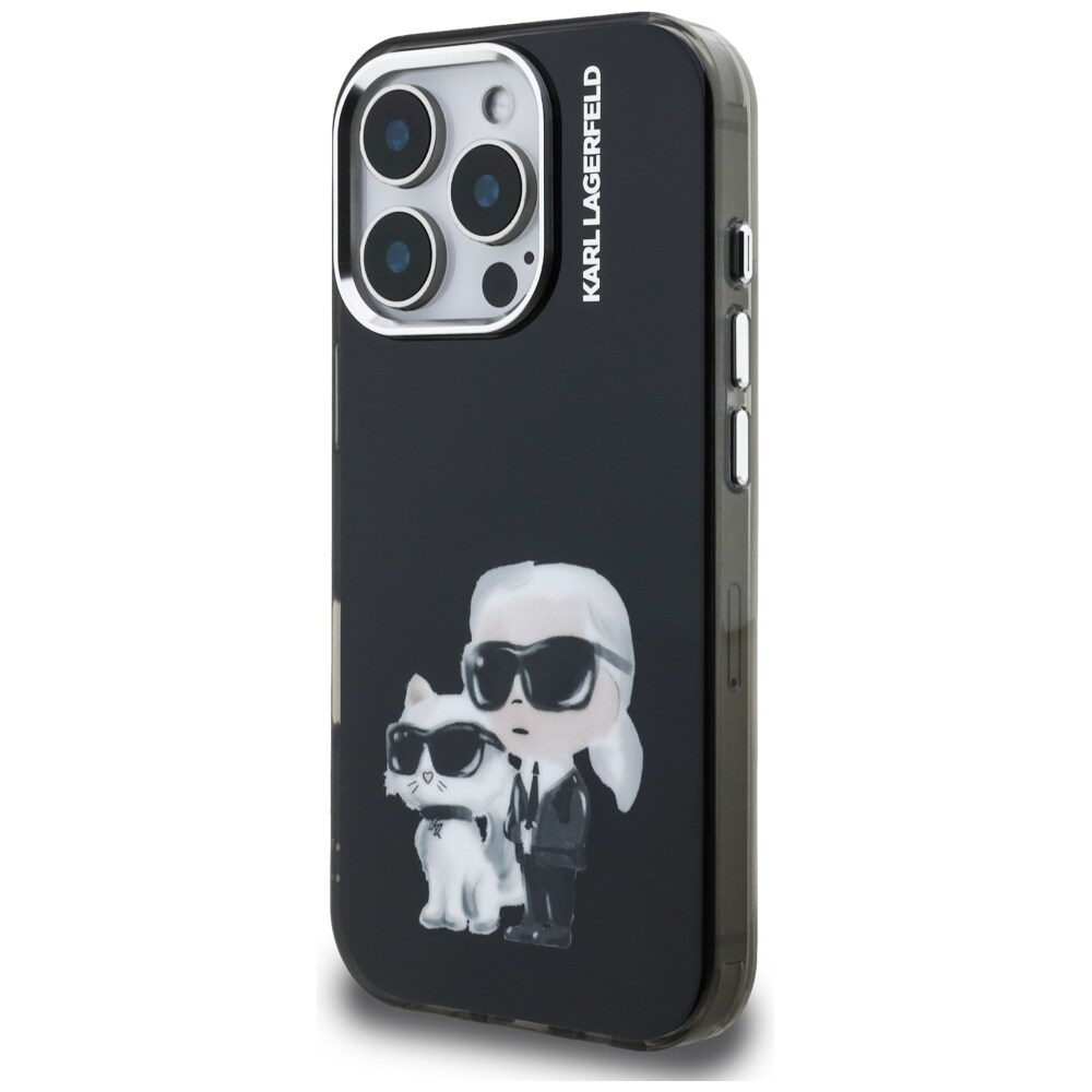 Karl Lagerfeld IML Aquarelle Karl & Choupette & Logo iPhone 16 Pro-etui, sort