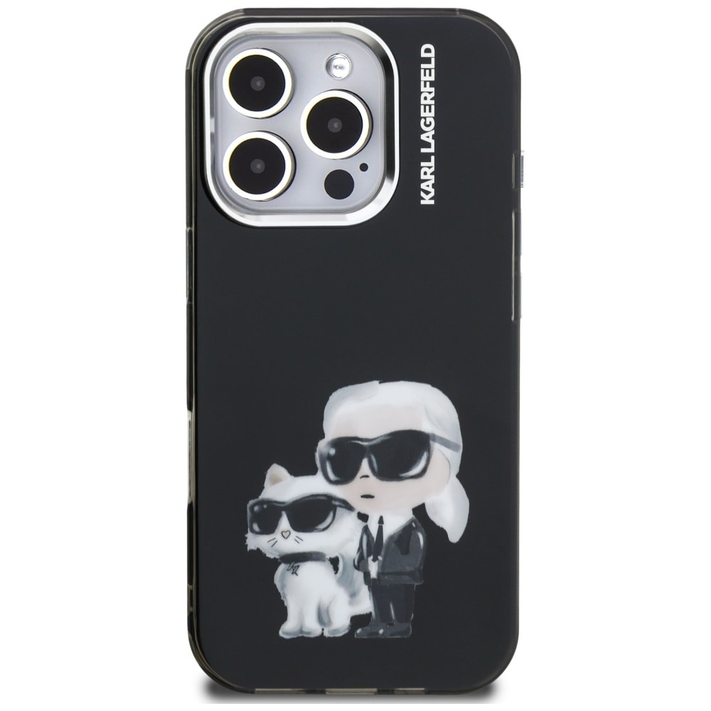 Karl Lagerfeld IML Aquarelle Karl & Choupette & Logo iPhone 16 Pro-etui, sort