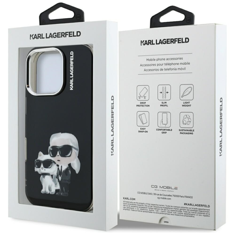 Karl Lagerfeld IML Aquarelle Karl & Choupette & Logo iPhone 16 Pro-etui, sort