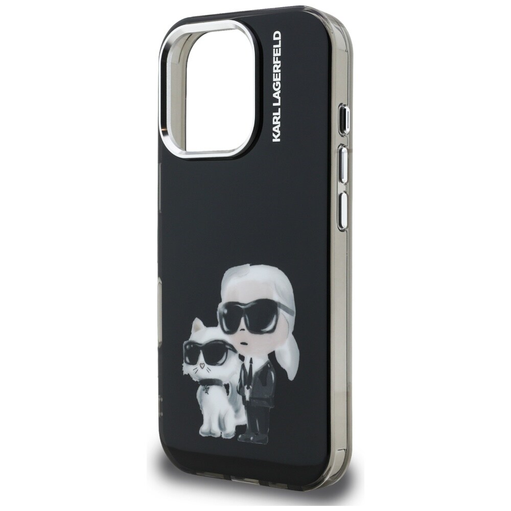 Karl Lagerfeld IML Aquarelle Karl & Choupette & Logo-etui til iPhone 16 Pro Max – Sort