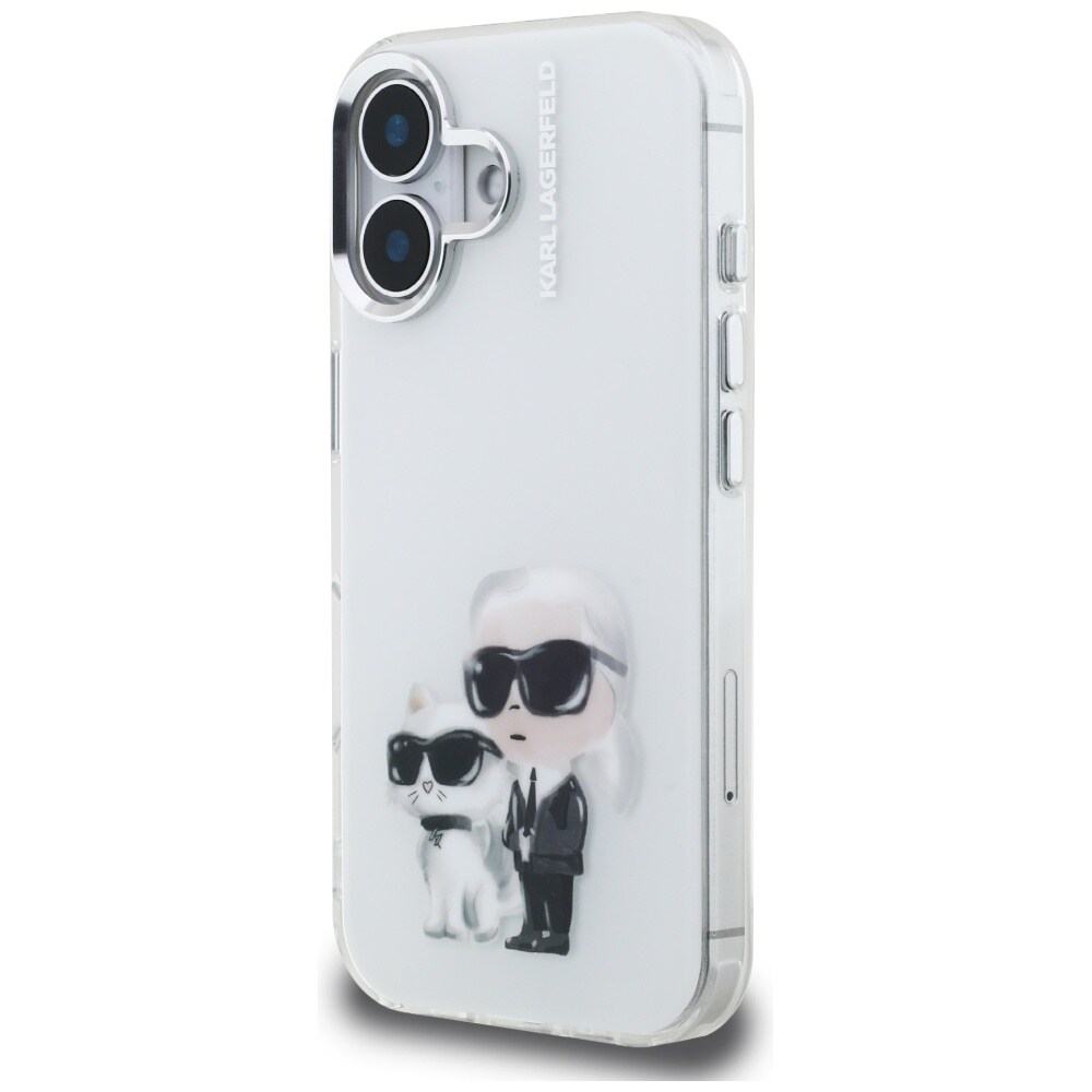 Karl Lagerfeld IML Aquarelle Karl & Choupette & Logo iPhone 16-etui – hvid