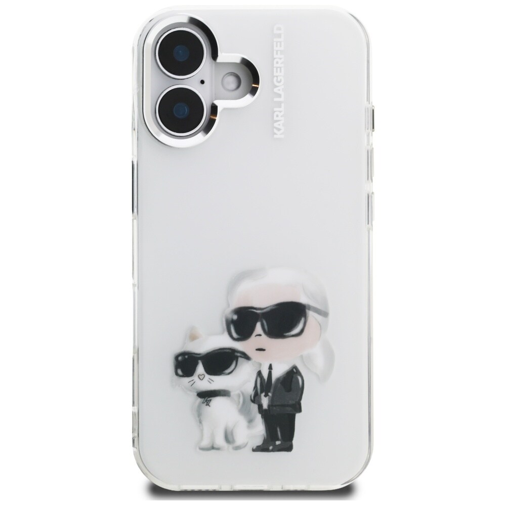 Karl Lagerfeld IML Aquarelle Karl & Choupette & Logo iPhone 16-etui – hvid