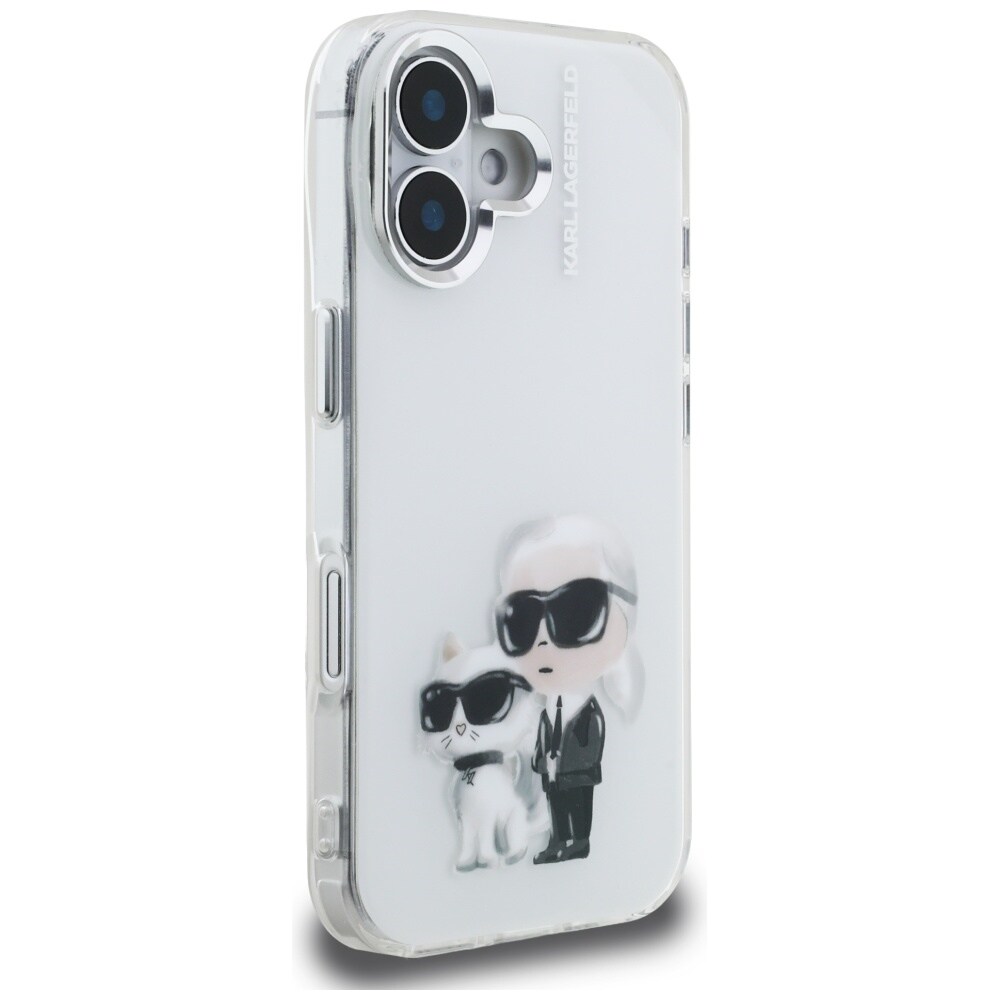 Karl Lagerfeld IML Aquarelle Karl & Choupette & Logo iPhone 16-etui – hvid