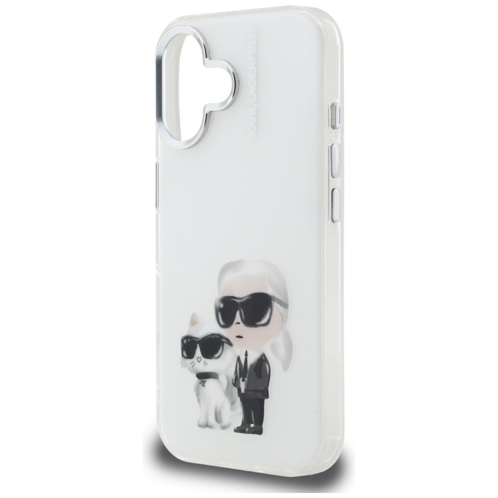 Karl Lagerfeld IML Aquarelle Karl & Choupette & Logo iPhone 16-etui – hvid