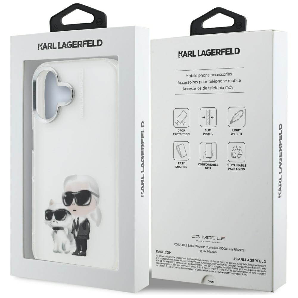 Karl Lagerfeld IML Aquarelle Karl & Choupette & Logo iPhone 16-etui – hvid