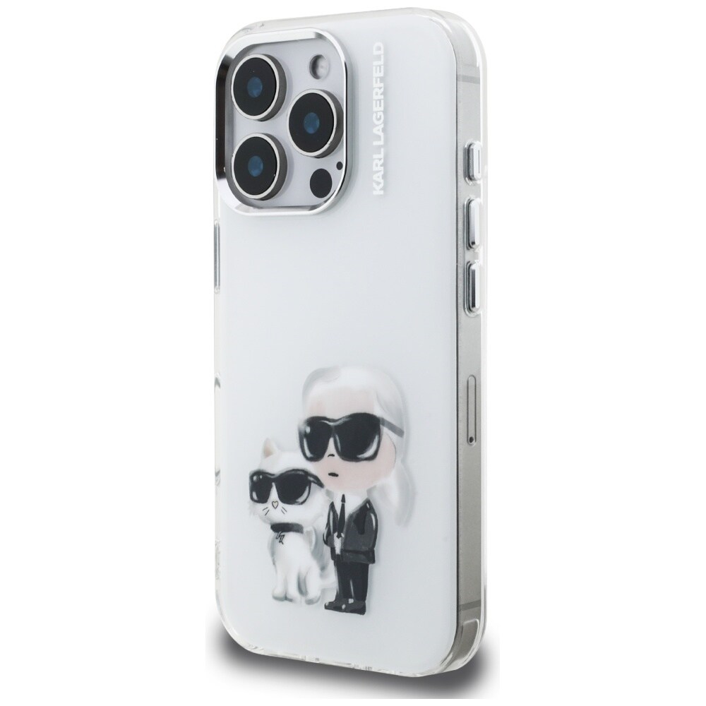 Karl Lagerfeld IML Aquarelle Karl & Choupette & Logo iPhone 16 Pro-etui – hvid