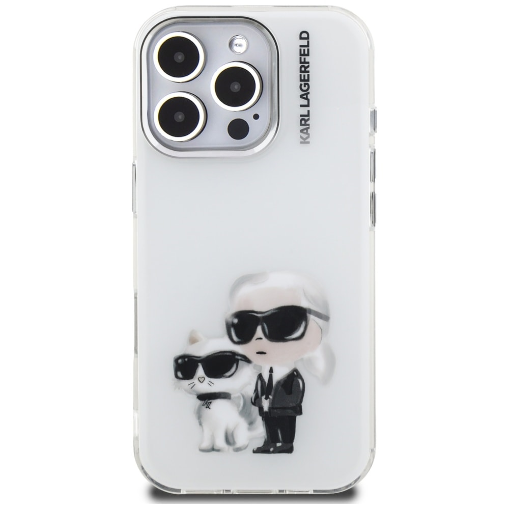 Karl Lagerfeld IML Aquarelle Karl & Choupette & Logo iPhone 16 Pro-etui – hvid
