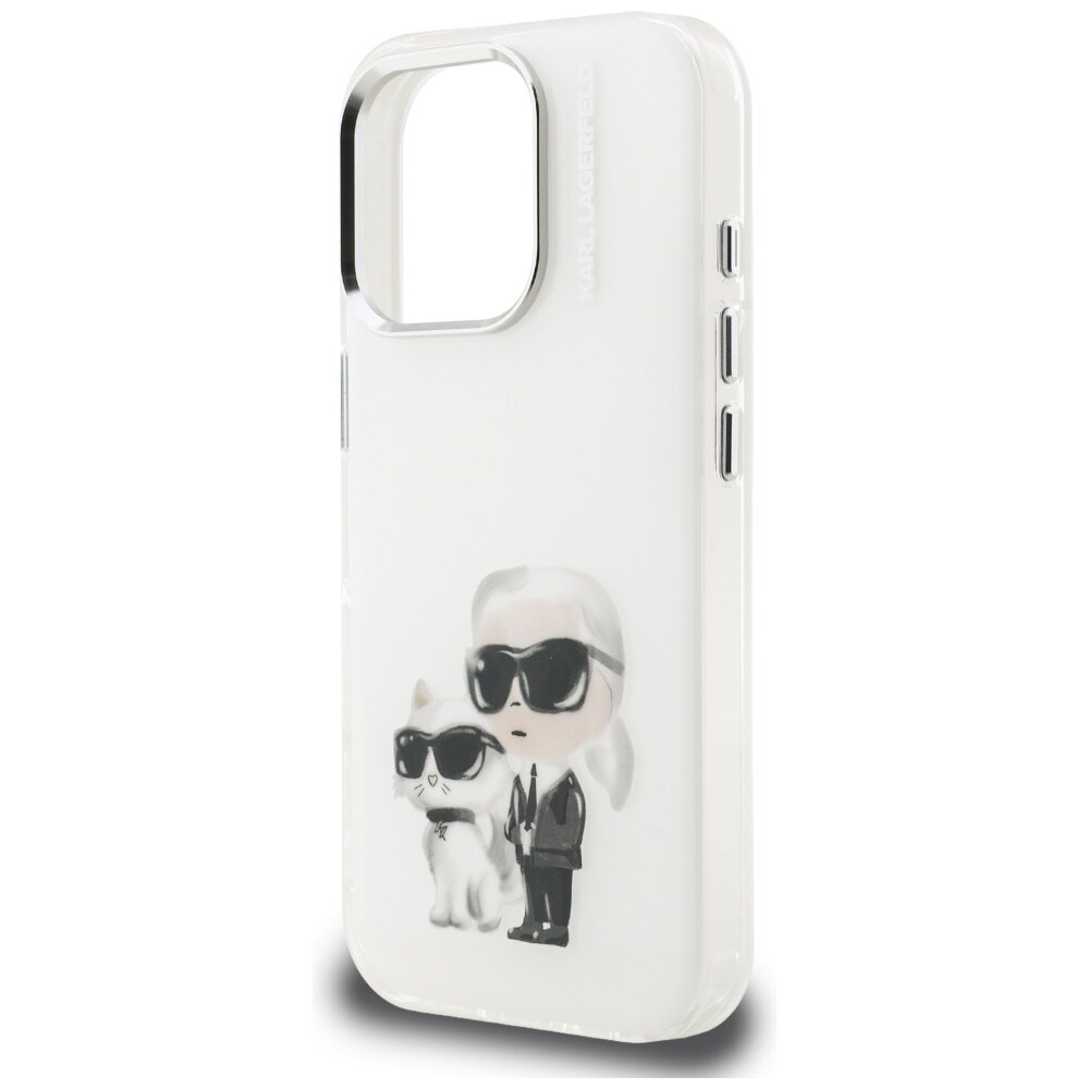 Karl Lagerfeld IML Aquarelle Karl & Choupette & Logo iPhone 16 Pro-etui – hvid