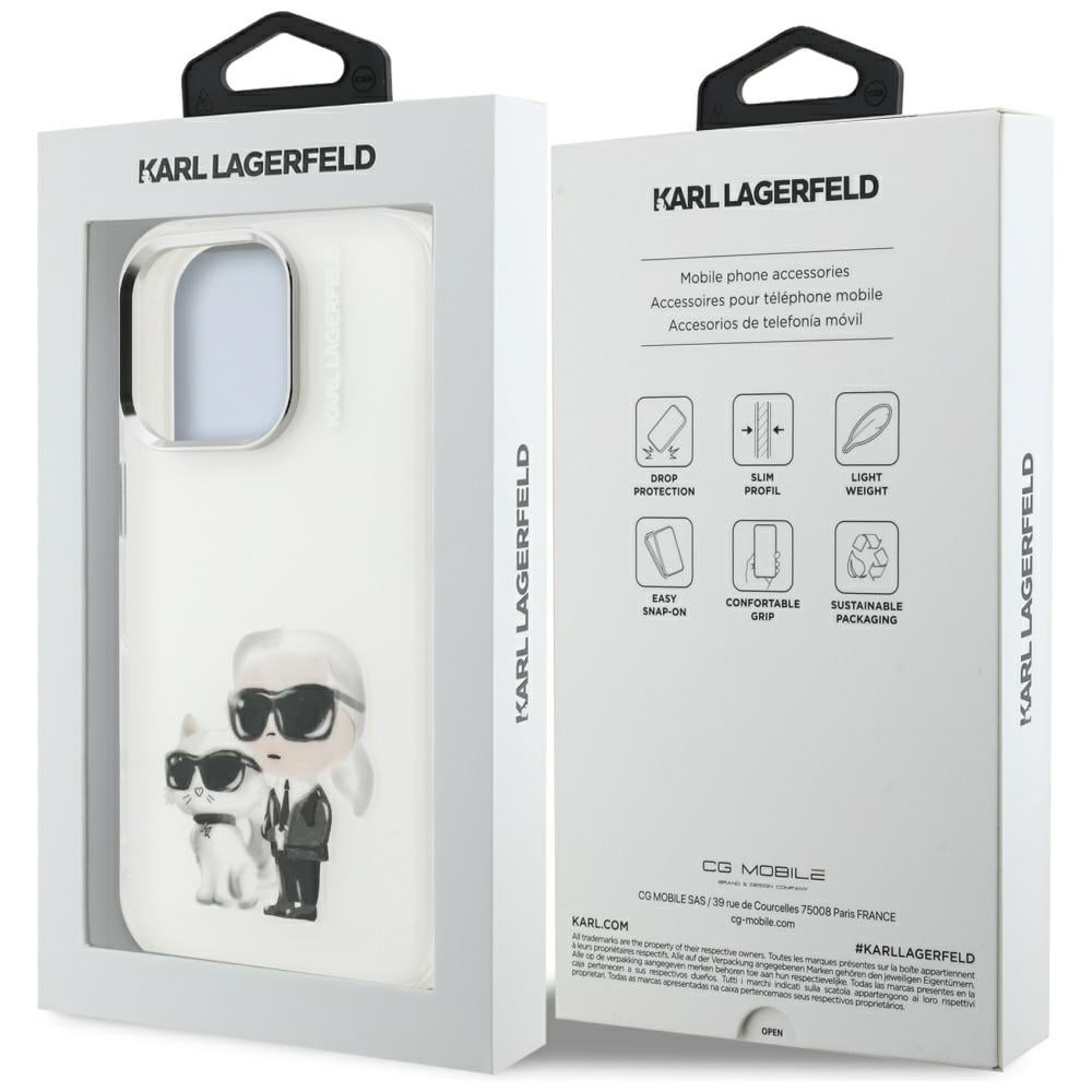 Karl Lagerfeld IML Aquarelle Karl & Choupette & Logo-etui til iPhone 16 Pro Max – hvid