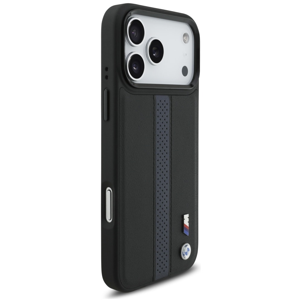 BMW M MagSafe-etui med perforeret stribe-logo til iPhone 17 Pro Max – Blå