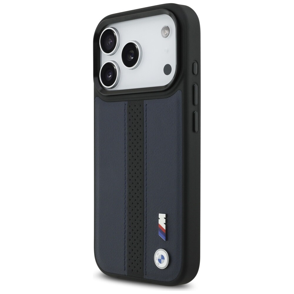 BMW M MagSafe-etui med perforeret stribe-logo til iPhone 17 Pro – marineblå