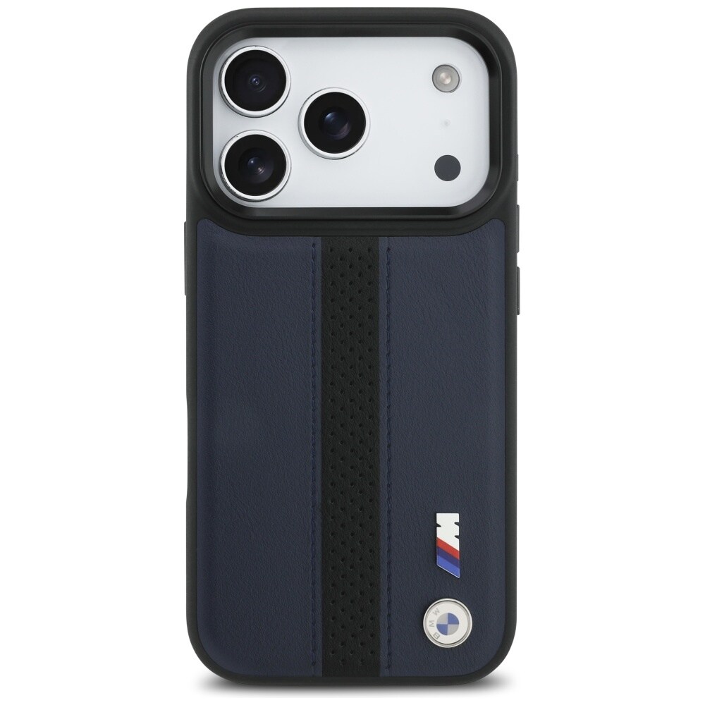 BMW M MagSafe-etui med perforeret stribe-logo til iPhone 17 Pro – marineblå