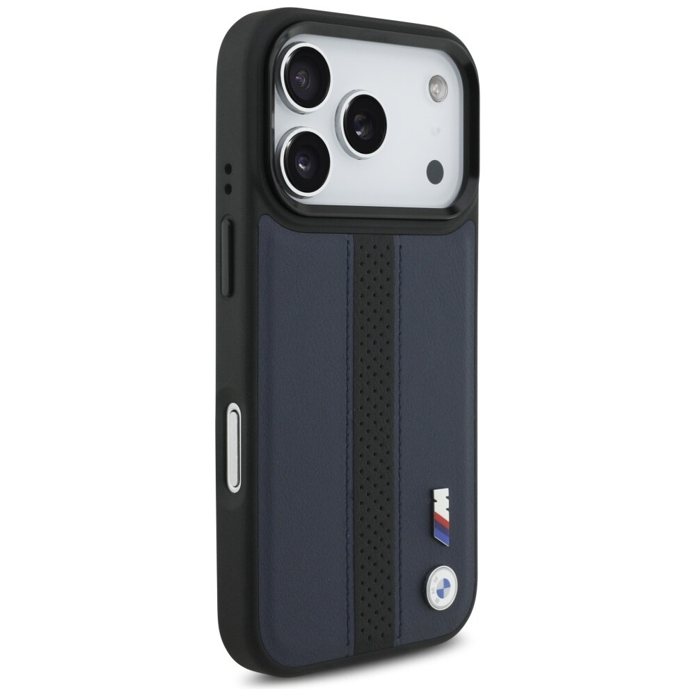 BMW M MagSafe-etui med perforeret stribe-logo til iPhone 17 Pro – marineblå