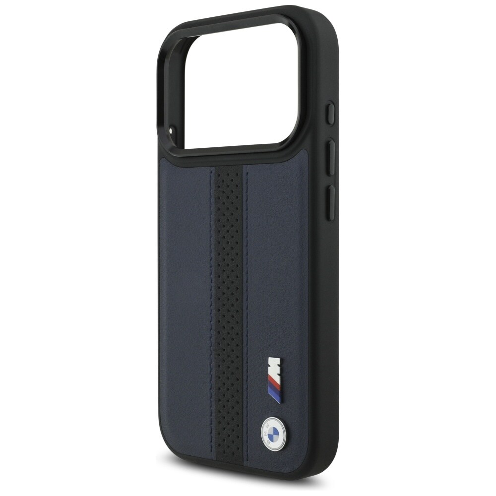 BMW M MagSafe-etui med perforeret stribe-logo til iPhone 17 Pro – marineblå