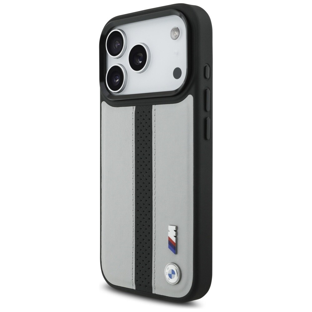 BMW M MagSafe-etui med perforeret stribe-logo til iPhone 17 Pro – grå