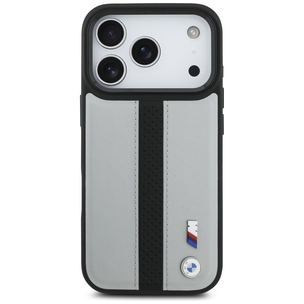 BMW M MagSafe-etui med perforeret stribe-logo til iPhone 17 Pro – grå