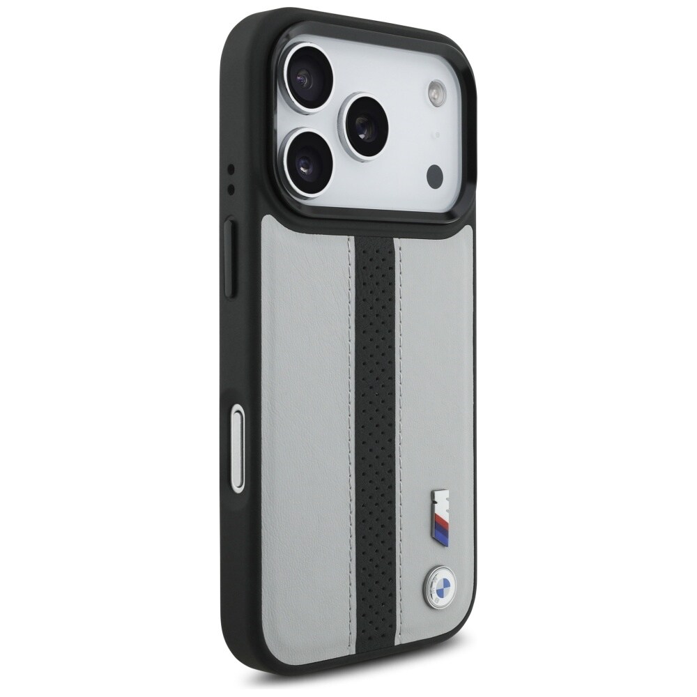 BMW M MagSafe-etui med perforeret stribe-logo til iPhone 17 Pro – grå