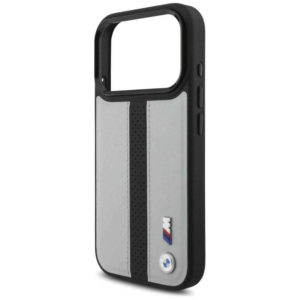 BMW M MagSafe-etui med perforeret stribe-logo til iPhone 17 Pro – grå