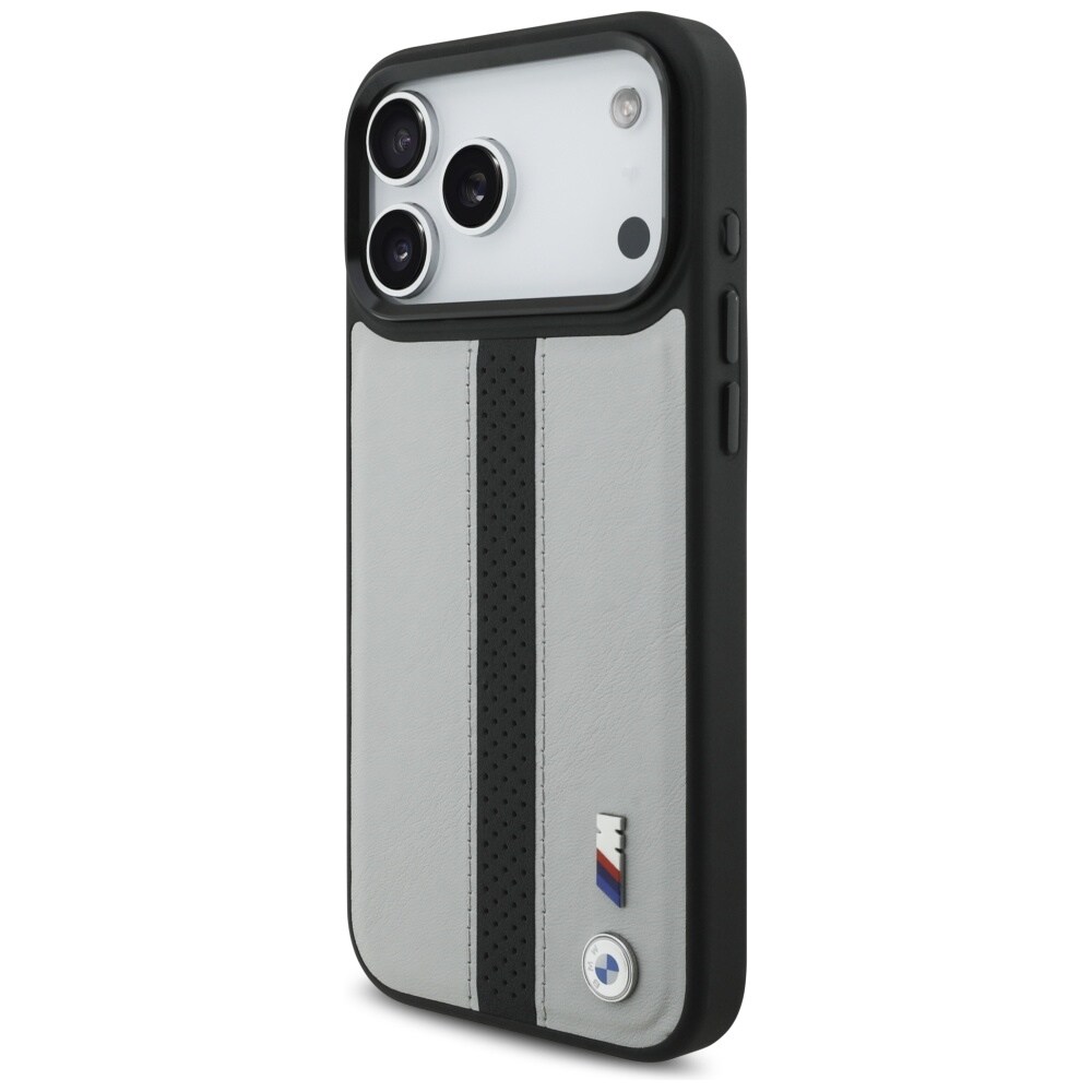 BMW M MagSafe-etui med perforeret stribe-logo til iPhone 17 Pro Max – grå