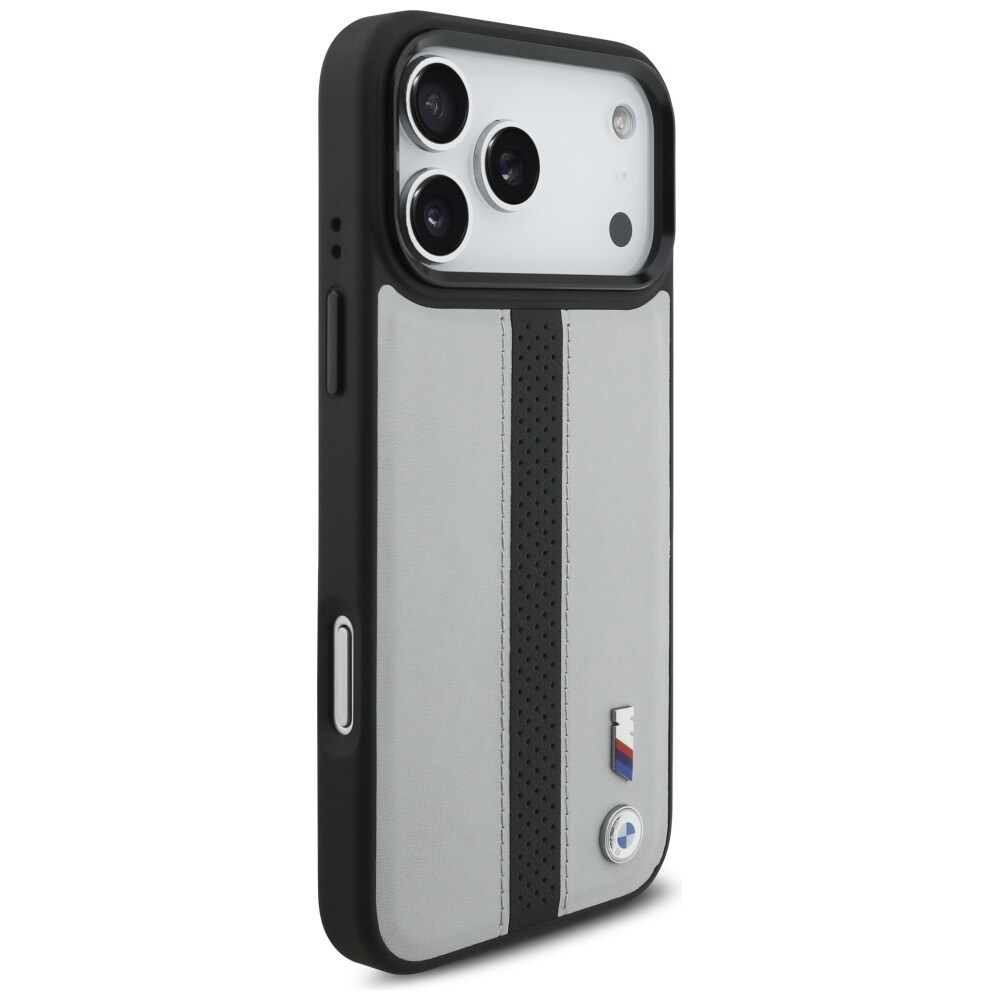 BMW M MagSafe-etui med perforeret stribe-logo til iPhone 17 Pro Max – grå