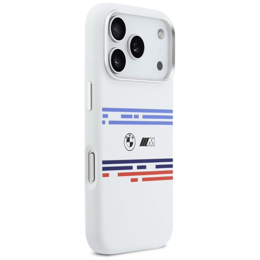 BMW M Silicon MagSafe-etui med vandrette linjer til iPhone 17 Pro – hvid