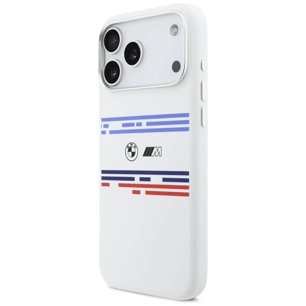 BMW M Silicon MagSafe-etui med vandrette linjer til iPhone 17 Pro Max – hvid