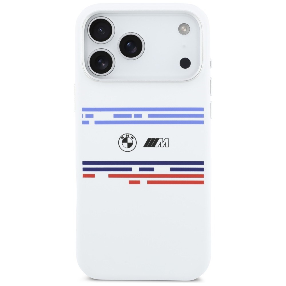 BMW M Silicon MagSafe-etui med vandrette linjer til iPhone 17 Pro Max – hvid