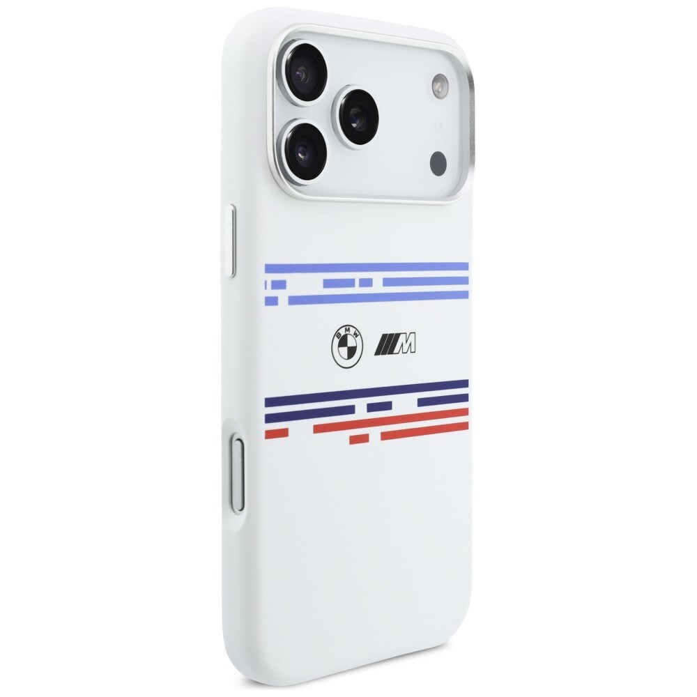 BMW M Silicon MagSafe-etui med vandrette linjer til iPhone 17 Pro Max – hvid