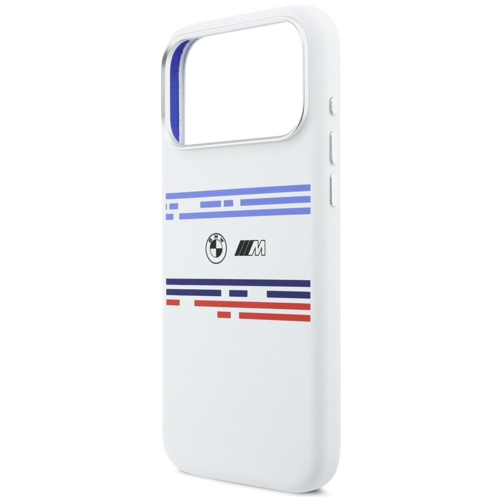 BMW M Silicon MagSafe-etui med vandrette linjer til iPhone 17 Pro Max – hvid