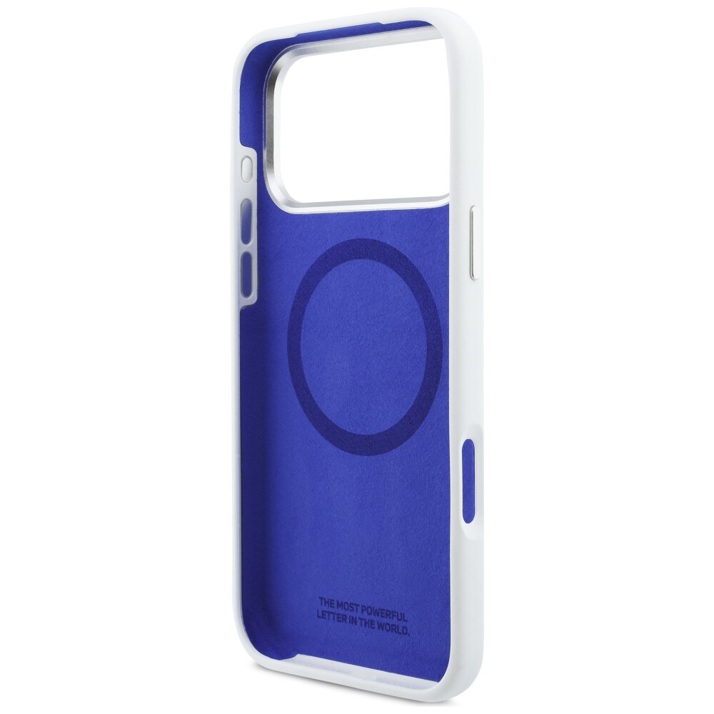 BMW M Silicon MagSafe-etui med vandrette linjer til iPhone 17 Pro Max – hvid