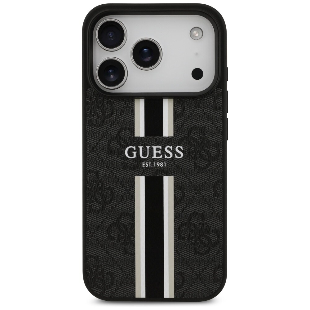 Guess 4G MagSafe-etui med trykte striber til iPhone 17 Pro – sort