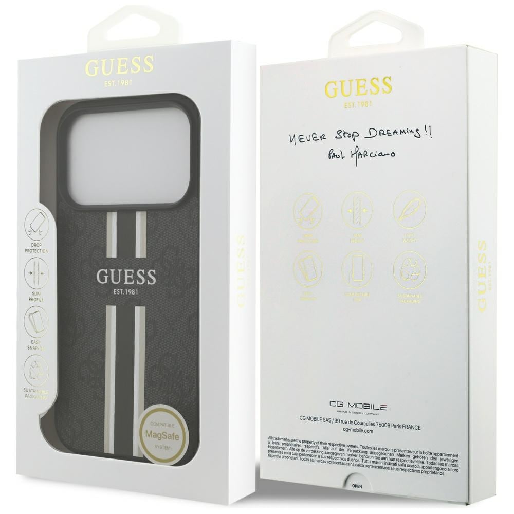 Guess 4G MagSafe-etui med trykte striber til iPhone 17 Pro – sort
