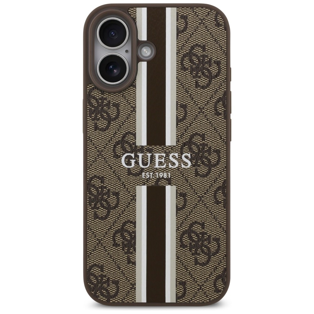 Guess 4G MagSafe-etui med trykte striber til iPhone 17 – brun