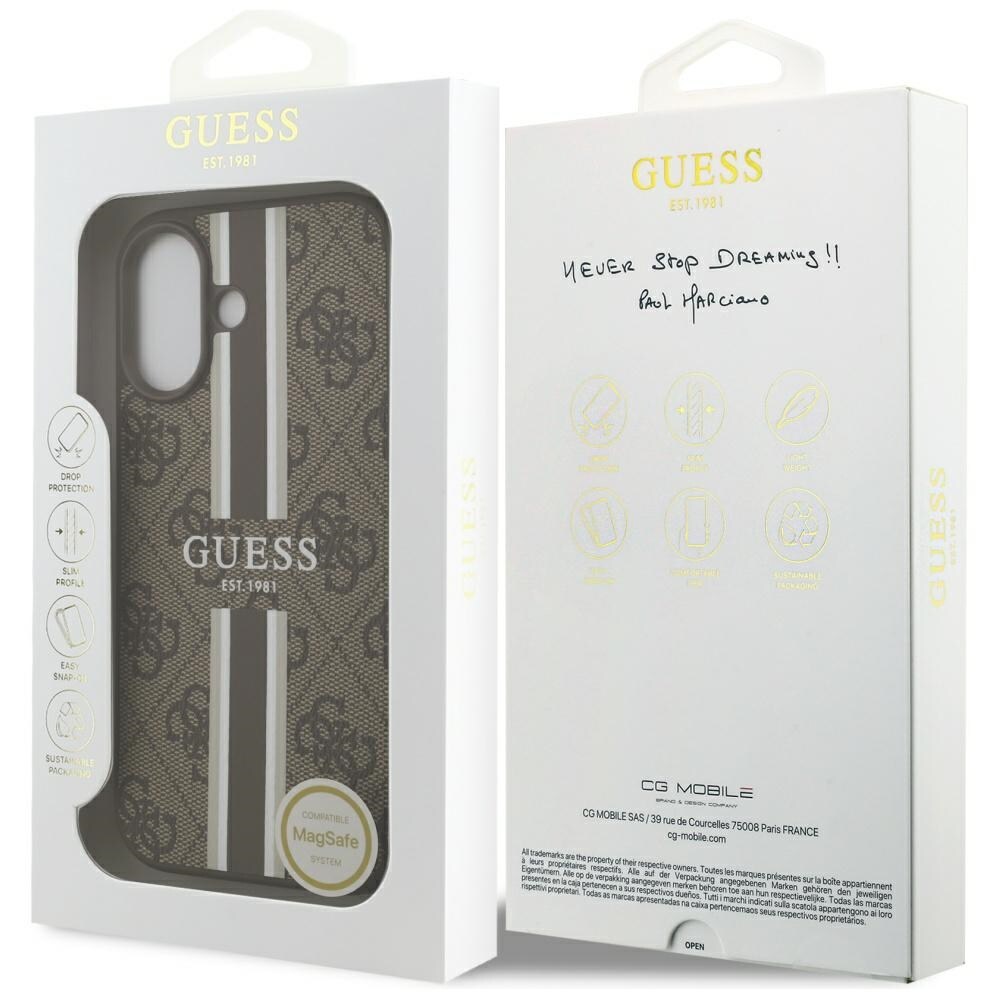 Guess 4G MagSafe-etui med trykte striber til iPhone 17 – brun
