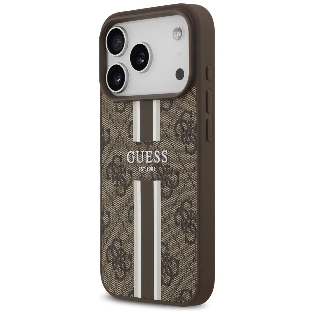 Guess 4G MagSafe-etui med trykte striber til iPhone 17 Pro – brun